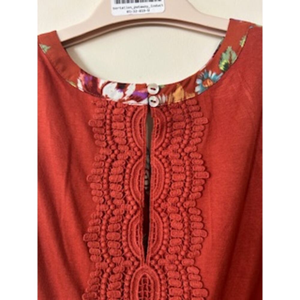NWT Daniel Rainn Boho Sleeveless Keyhole Floral Blouse Lace Detail Brown Smll P - Picture 5 of 6
